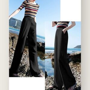 Hoover NWT small wide leg cotton linen pant in black.